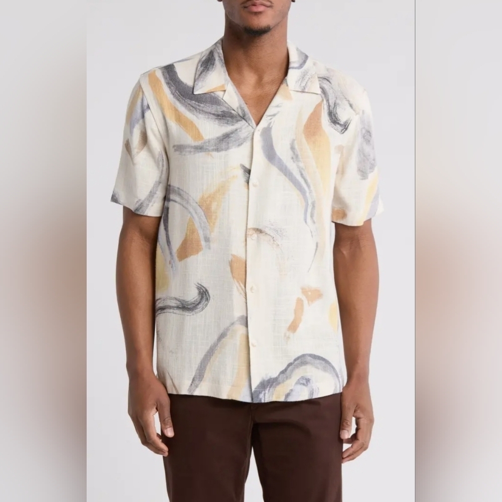 JASON WU ABSTRACT CAMP SHIRT. LINEN BLEND.  SIZE LARGE.